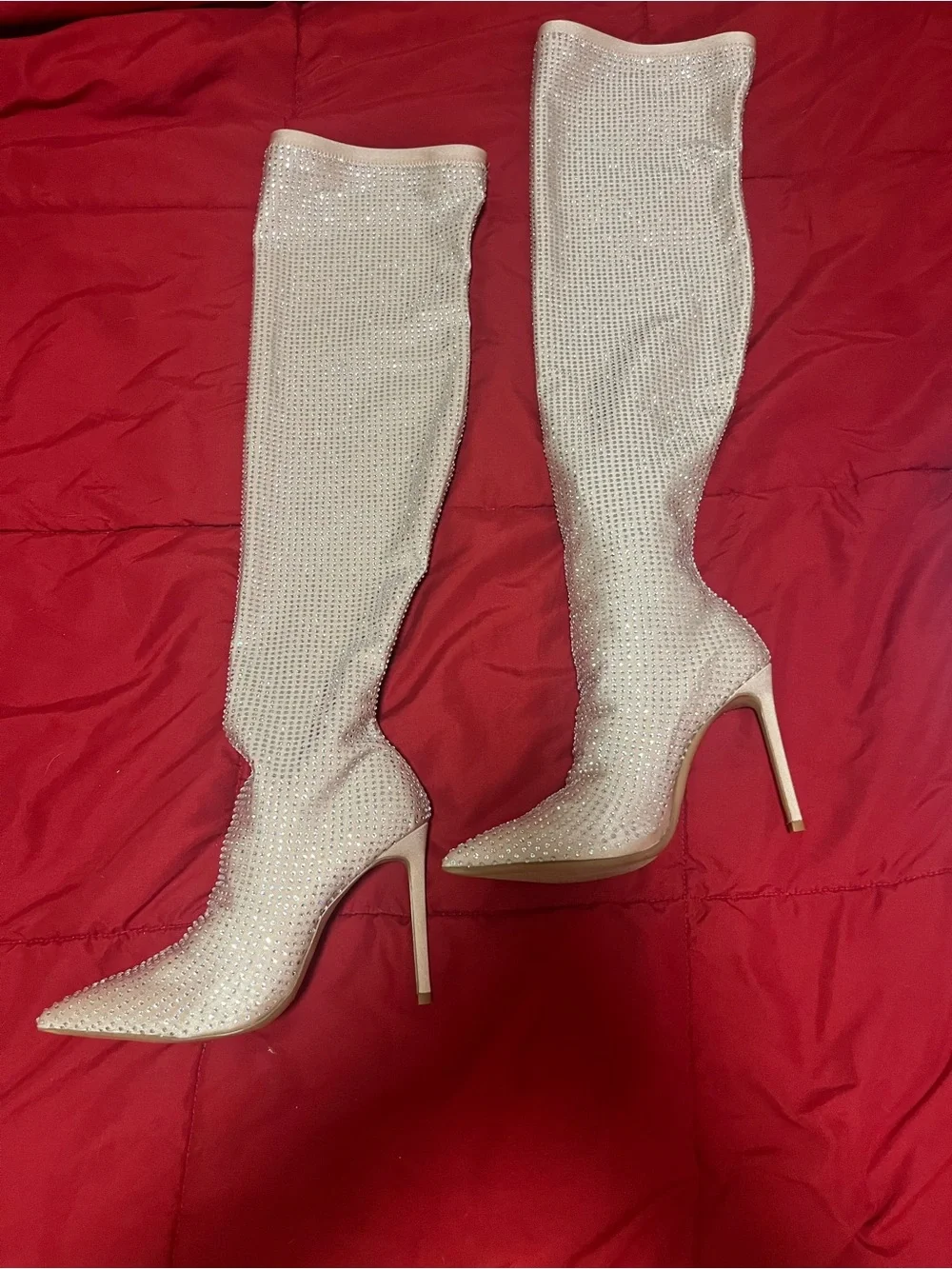 Aldo Blush Tan Rhinestone Over-the-Knee Stiletto Boots